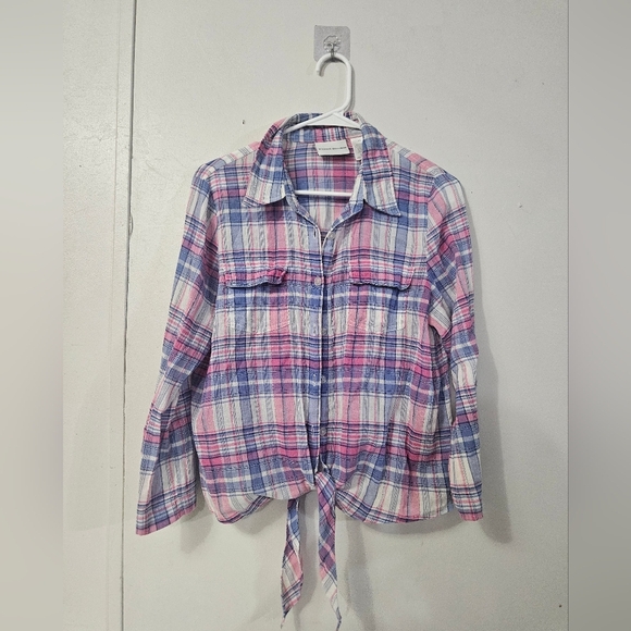 Alfred Dunner Long Sleeve Button Up Blouse With Tie Front! - Picture 1 of 4